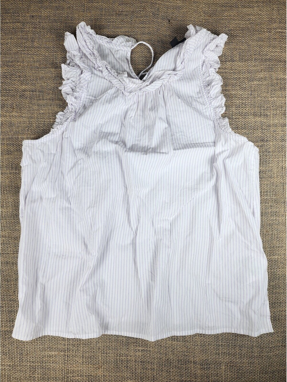 J.Crew Sleeveless Ruffle Trim Striped Blouse Large